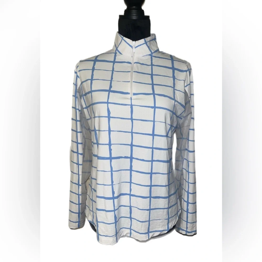 IBKUL Women's Long Sleeve SPF 50 Top in Blue and White Check- medium - Picture 2 of 6